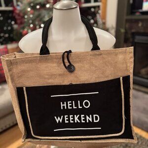 HELLO WEEKEND Jute Tote Bag – Large Canvas Burlap Shopper